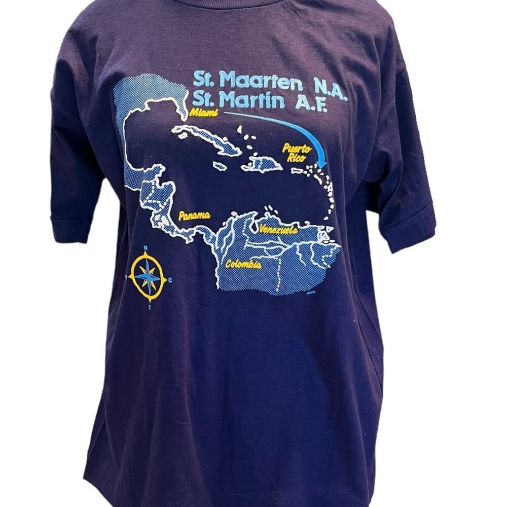 Vintage St. Maateen, St. Martin, Tradewinds, T-shirt, Navy Blue, XL